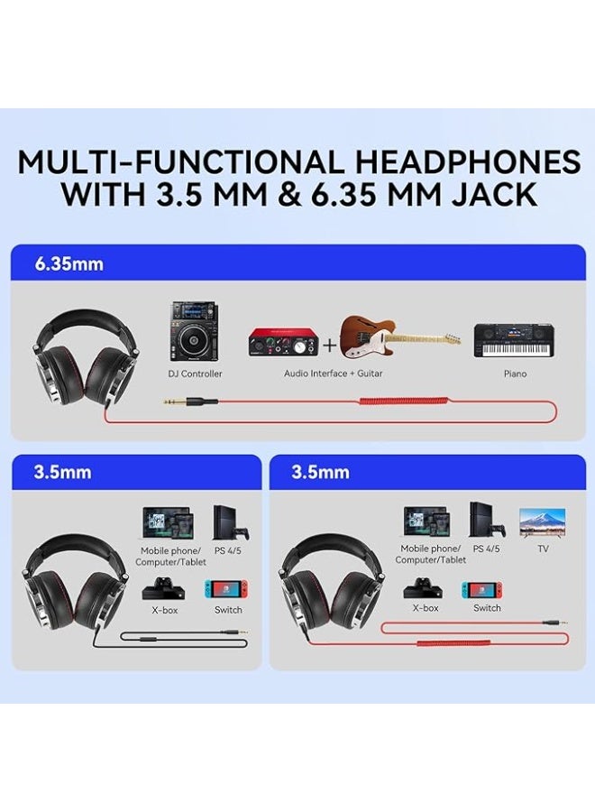 OneOdio Hi-Res Over Ear Headphones for Studio Monitoring and Mixing, Sound Isolation, Protein Leather Earcups, 50mm Driver Unit, Wired Headphones for AMP Guitar Keyboard (Pro-50 Black) - Image 2